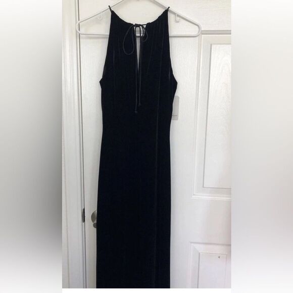 Anne Klein Black Velvet Halter Sheath Maxi Dress Evening Gown - Picture 1 of 6